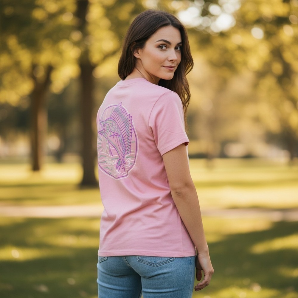 Columbia PFG Womens Pink Marlin Graphic T-Shirt Short Sleeve Size Medium Cotton